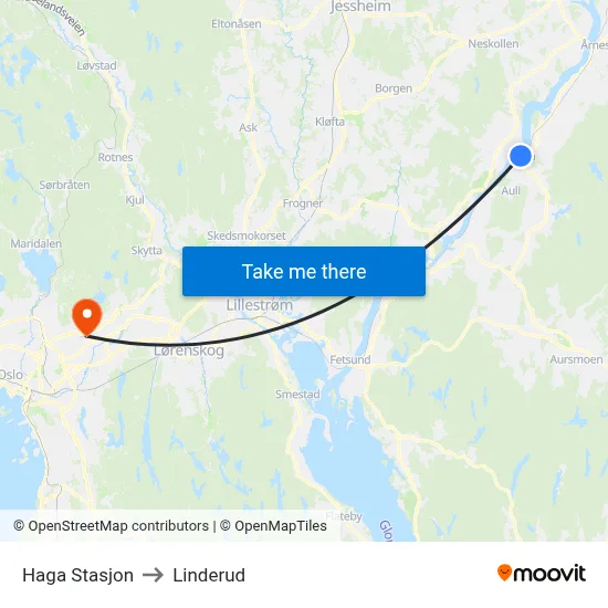 Haga Stasjon to Linderud map