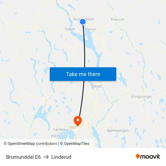 Brumunddal E6 to Linderud map