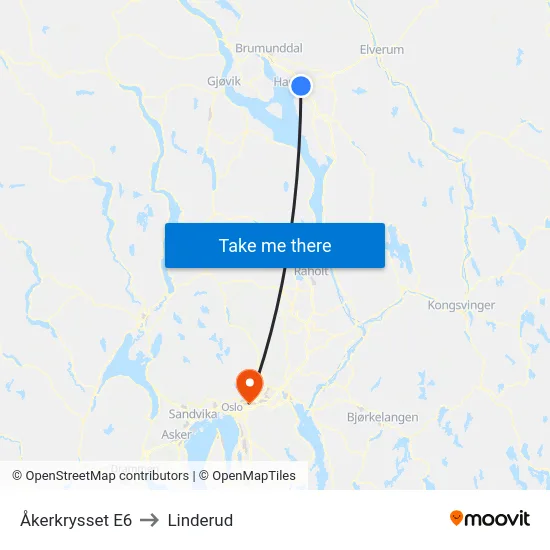 Åkerkrysset E6 to Linderud map