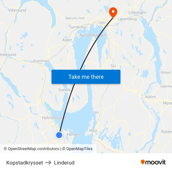 Kopstadkrysset to Linderud map