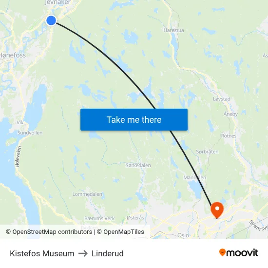 Kistefos Museum to Linderud map