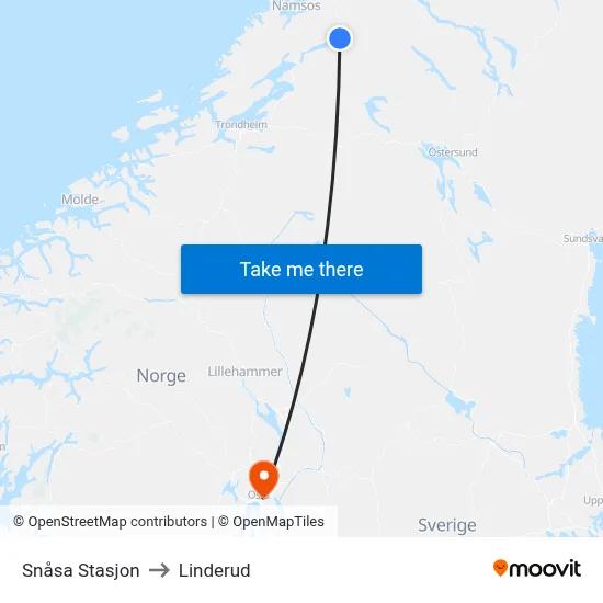 Snåsa Stasjon to Linderud map