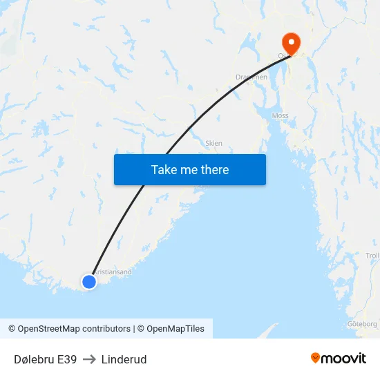 Dølebru E39 to Linderud map