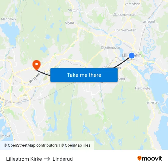 Lillestrøm Kirke to Linderud map
