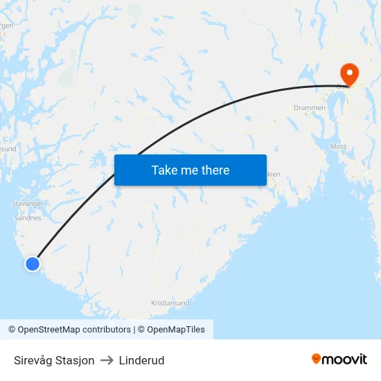 Sirevåg Stasjon to Linderud map