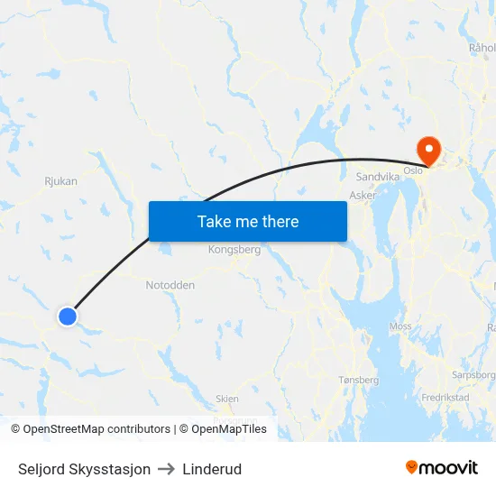Seljord Skysstasjon to Linderud map