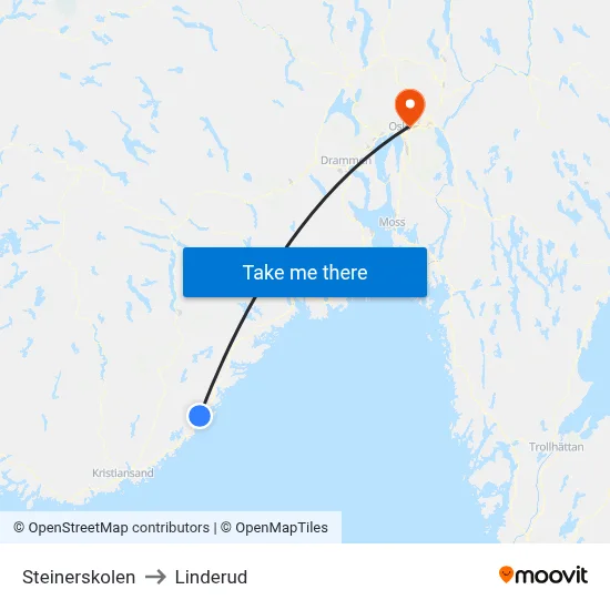 Steinerskolen to Linderud map