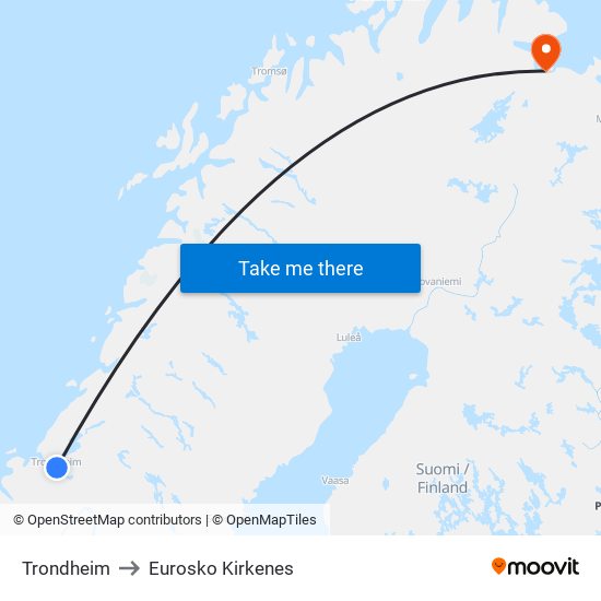 Trondheim to Eurosko Kirkenes map