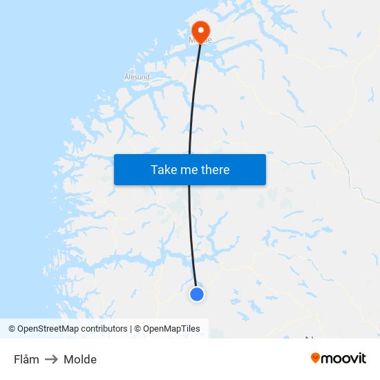 Flåm to Molde map