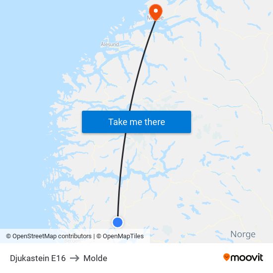 Djukastein E16 to Molde map