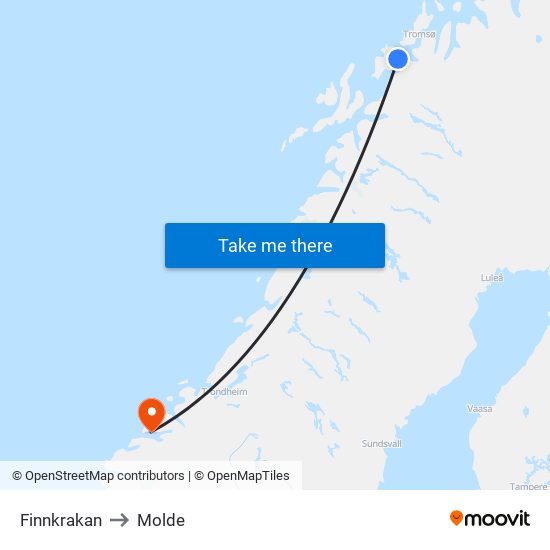 Finnkrakan to Molde map