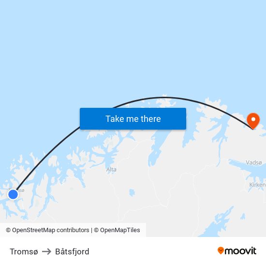 Tromsø to Båtsfjord map