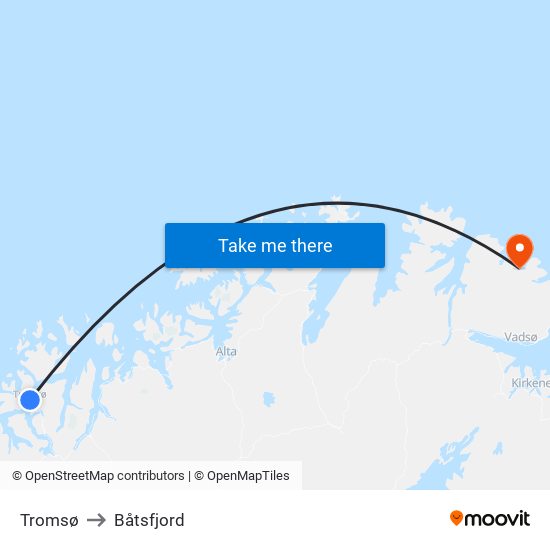 Tromsø to Båtsfjord map