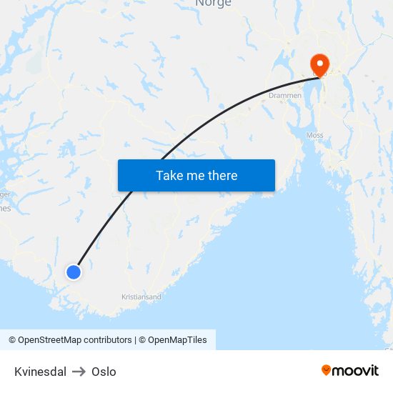 Kvinesdal to Oslo map