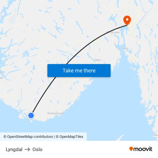 Lyngdal to Oslo map