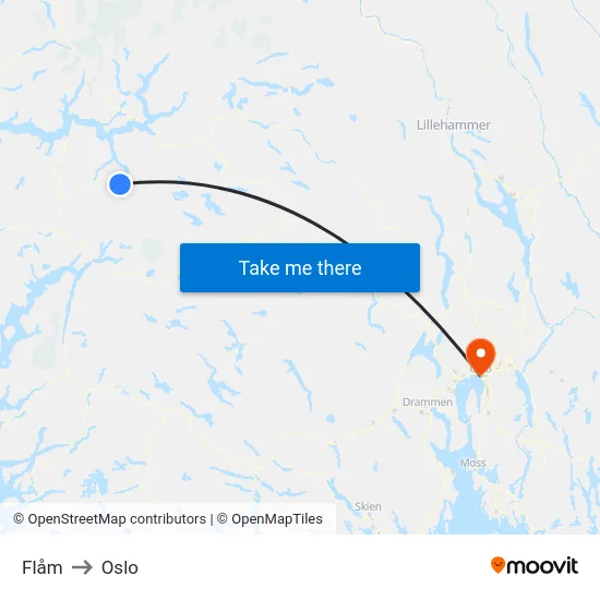 Flåm to Oslo map