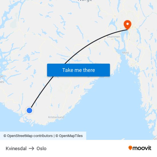 Kvinesdal to Oslo map