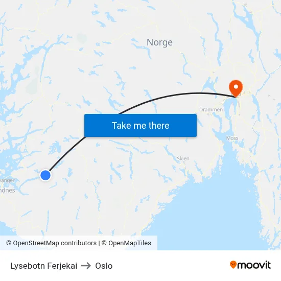 Lysebotn Ferjekai to Oslo map
