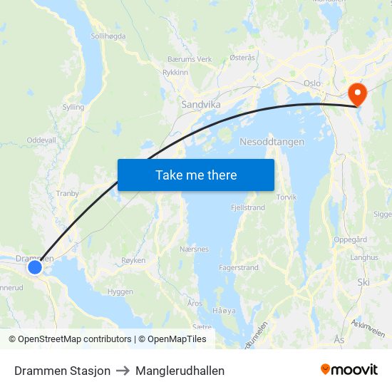 Drammen Stasjon to Manglerudhallen map