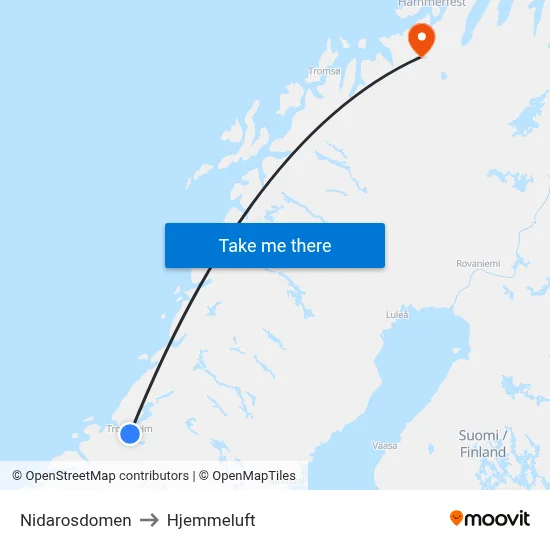 Nidarosdomen to Hjemmeluft map