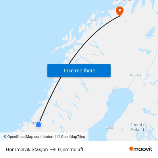 Hommelvik Stasjon to Hjemmeluft map