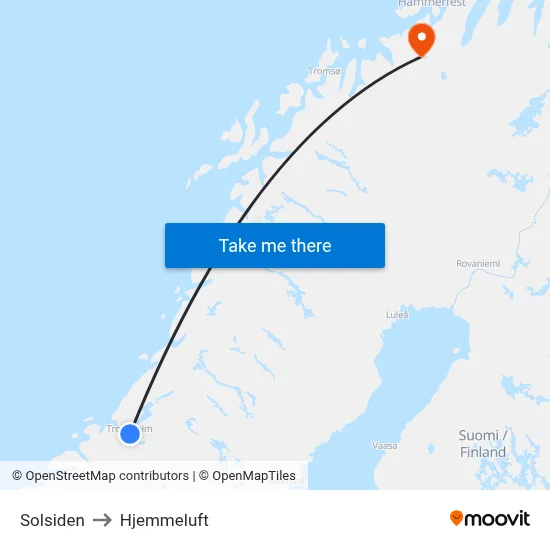 Solsiden to Hjemmeluft map