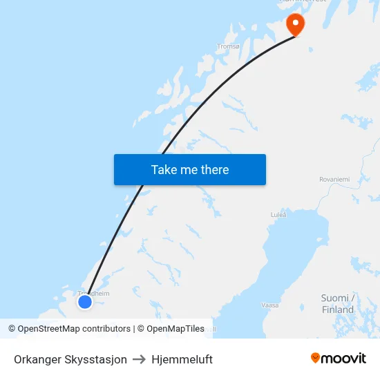 Orkanger Skysstasjon to Hjemmeluft map