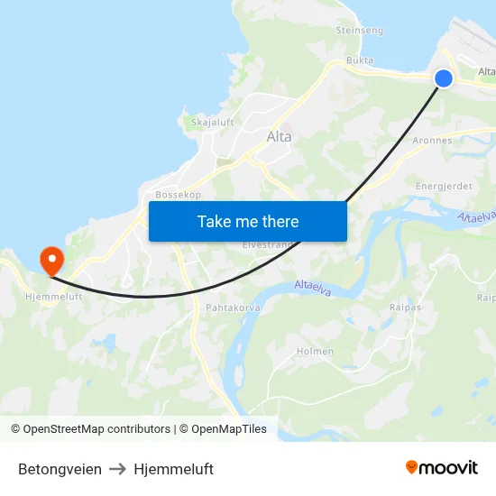 Betongveien to Hjemmeluft map