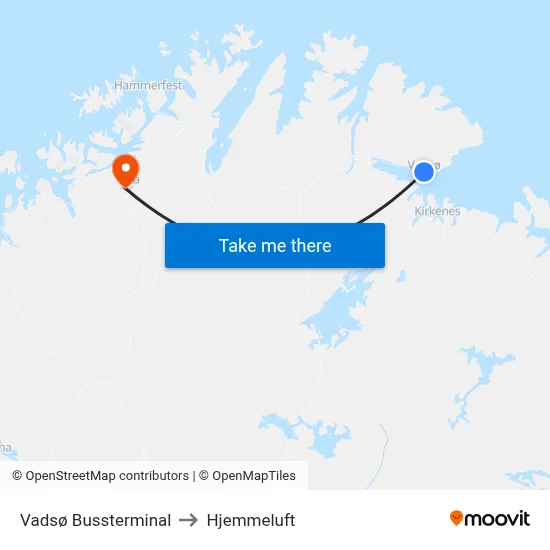 Vadsø Bussterminal to Hjemmeluft map