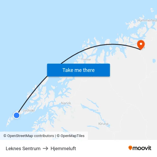 Leknes Sentrum to Hjemmeluft map