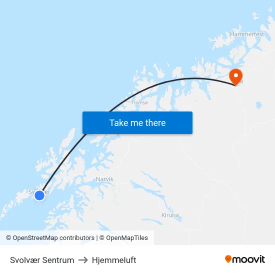 Svolvær Sentrum to Hjemmeluft map