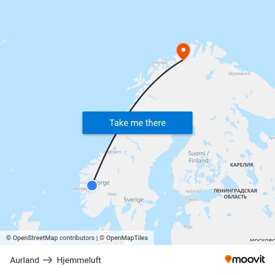 Aurland to Hjemmeluft map