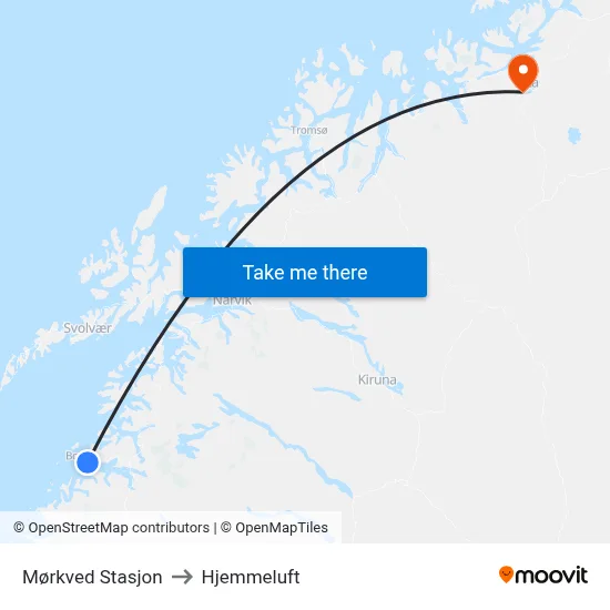 Mørkved Stasjon to Hjemmeluft map