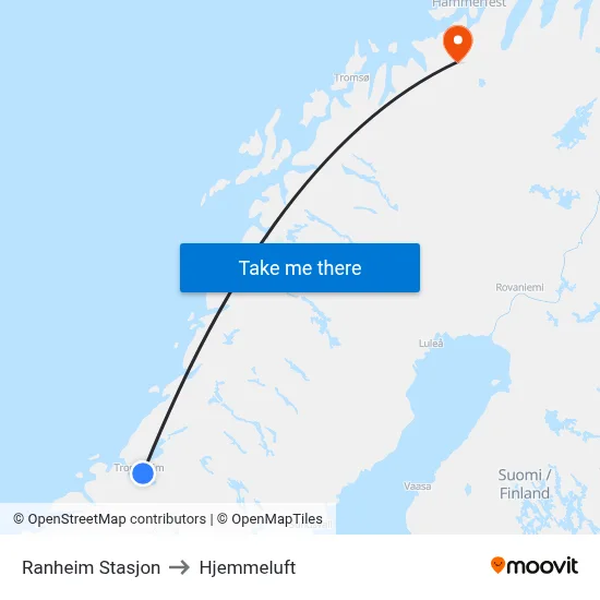 Ranheim Stasjon to Hjemmeluft map