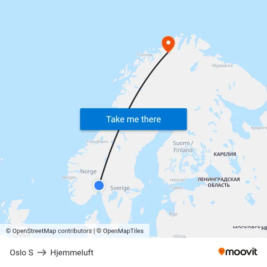 Oslo S to Hjemmeluft map