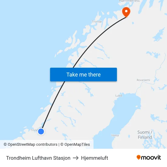 Trondheim Lufthavn Stasjon to Hjemmeluft map