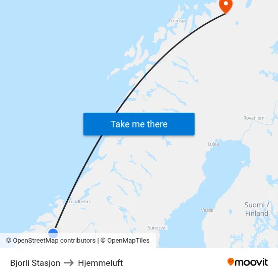 Bjorli Stasjon to Hjemmeluft map