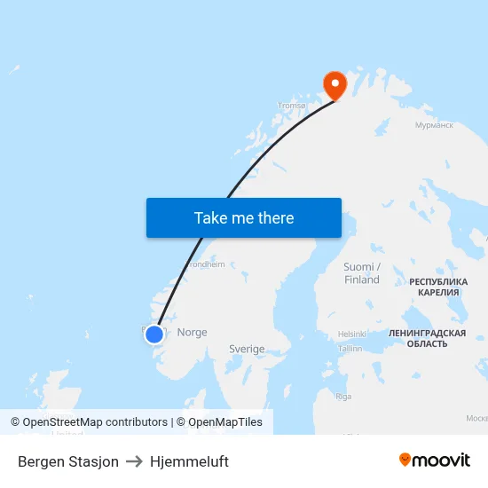 Bergen Stasjon to Hjemmeluft map