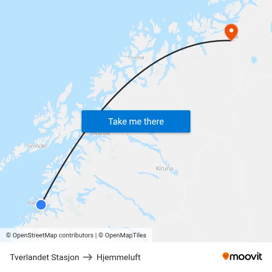 Tverlandet Stasjon to Hjemmeluft map