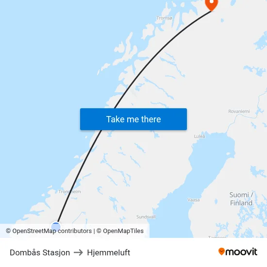 Dombås Stasjon to Hjemmeluft map