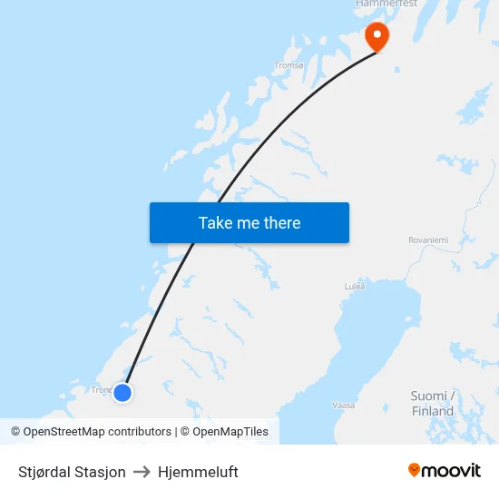 Stjørdal Stasjon to Hjemmeluft map