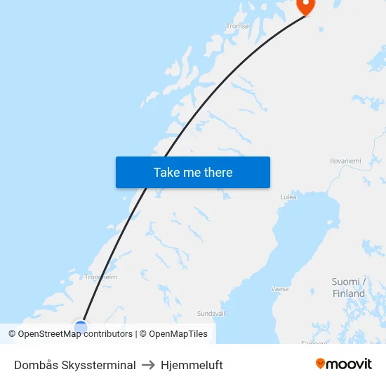 Dombås Skyssterminal to Hjemmeluft map