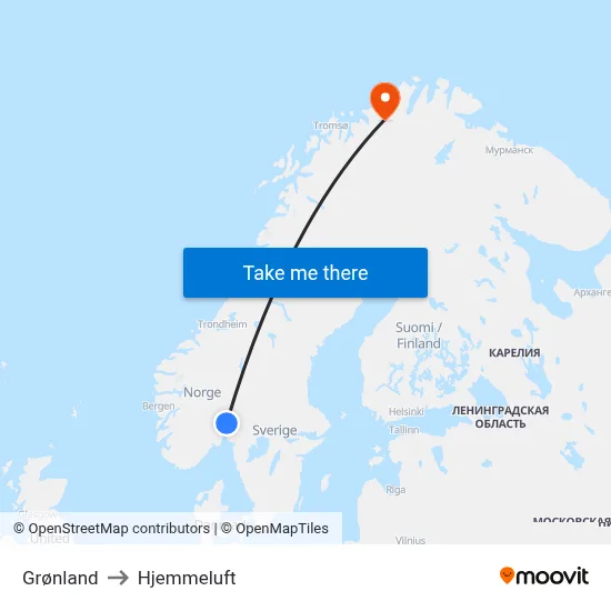 Grønland to Hjemmeluft map