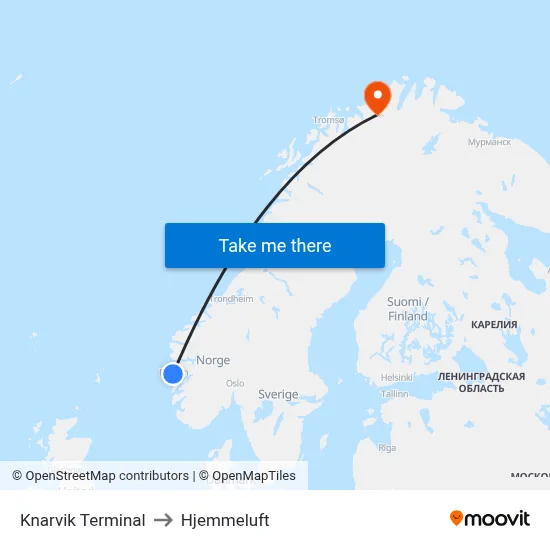 Knarvik Terminal to Hjemmeluft map