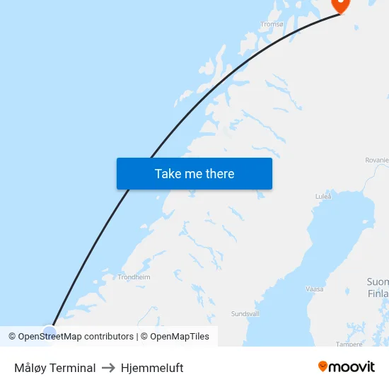 Måløy Terminal to Hjemmeluft map