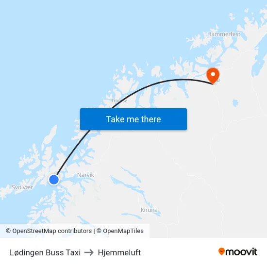Lødingen Buss Taxi to Hjemmeluft map