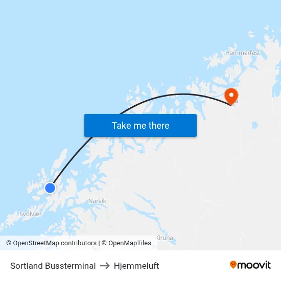 Sortland Bussterminal to Hjemmeluft map