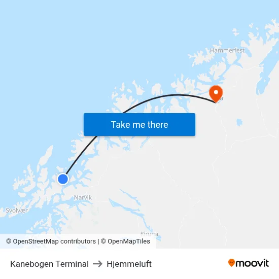 Kanebogen Terminal to Hjemmeluft map