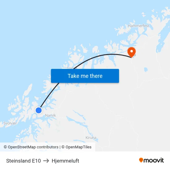 Steinsland E10 to Hjemmeluft map