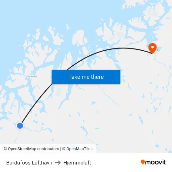 Bardufoss Lufthavn to Hjemmeluft map